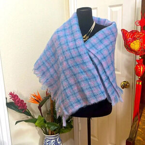 Neiman Marcus Scotland Wool Mohair Knit Colorful Plaid Throw Blanket